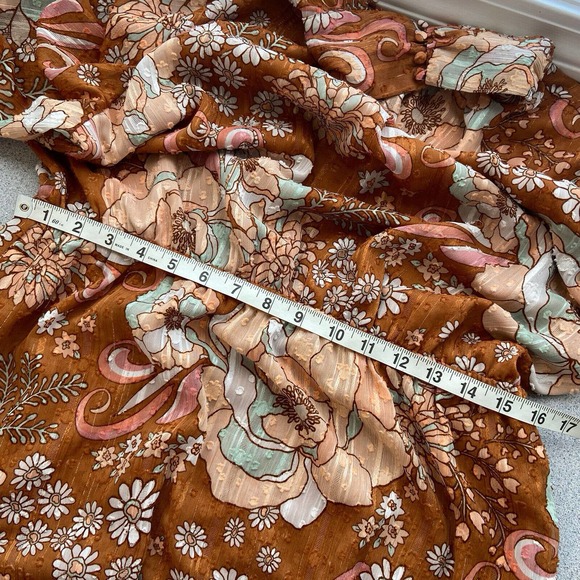 Ryegrass Large High Neck Long Sleeve Fit Flare Dress Mod Retro Rust Brown Floral - Picture 13 of 13